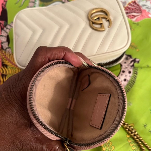 AUTHENTIC GUCCI GG Marmont Mini leather cream white pouch w/soft pink coin purse - Picture 5 of 14